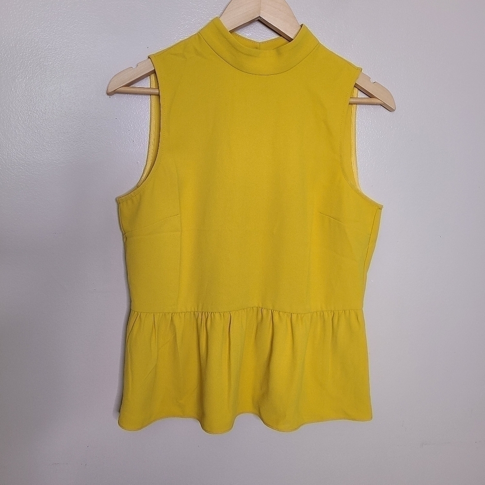 J Crew Yellow Sleeveless Mock Neck Peplum Blouse